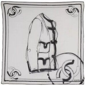 CHANEL Jacket Pattern scarf COCO Mark White / black cotton Women
